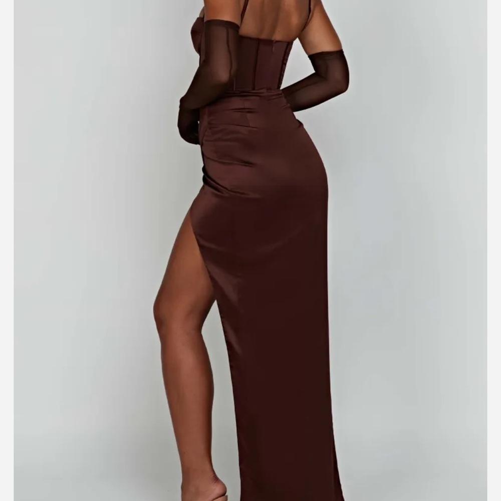 Babyboo Despina Chocolate Satin Maxi Dress Size Small - Picture 4 of 5